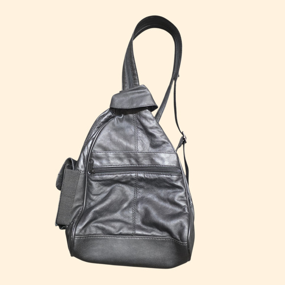 1990s Black Leather Mini Backpack Crossbody Bag main image 3
